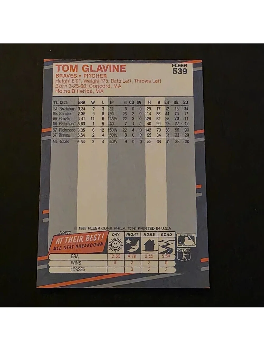 1988 Fleer - Tom Glavine #539 (RC)